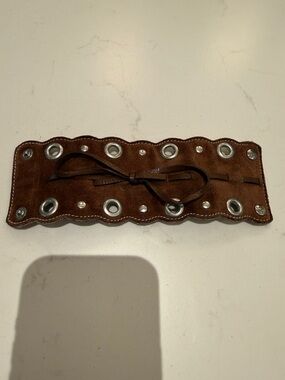 Prada Brown Leather Eyelet Cuff Bracelet